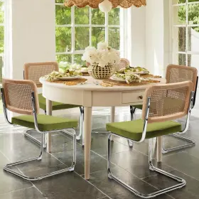 Dc43gr-n025-grn Krofem Dining Chairs Set Of 4 Modern Rattan Kitchen Mid Century