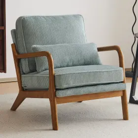 10889054628 Ktaxon Accent Chair Corduroy Upholstered Armchair With Pillow Solid Wood