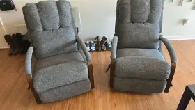 C186086 La-z-boy Persia Reclining Chairs Set Of 2 Gray Fabric Wood Arms