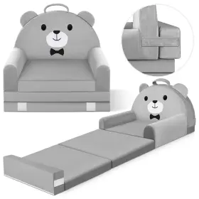 Lap59a1204sf-bear Laapee Kids Sofa Bed With 6 Inch X 7 Seat 22 22.4 18.9 Overall Grey