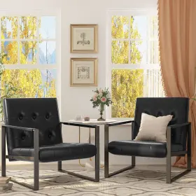 Lamerge 795205875361 Leather Accent Chair Set Of 2 Living Room Chairs With Extra-thick Padded Back