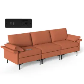 Large 655471066255 3-seat Sofa Sectional With Metal Legs And 2 Usb Ports For 3-4 People-red