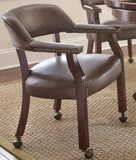 W005405059 Lark Manor Accent Side Chair/parlor Chair Brown Vinyl Upholstery Cushioned Nailhead Trim