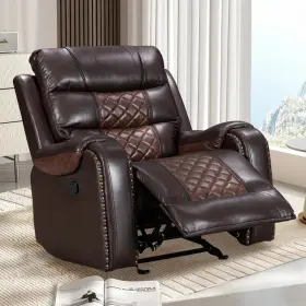 Latitude Run 744110152029 Wide Faux Pu Leather Manual Rocker Recliner Chair Diamond Stitching Support 35.8