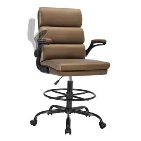Ly-5192d-tan Layon Drafting Chair Tall Office With Padded Flip-up Armrests Executive