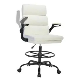 Ly-5192d-wht Layon Drafting Chair Tall Office With Padded Flip-up Armrests Executive White