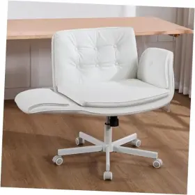 Ly-8267-wht Layon Criss Cross Chair With Armrests And Wheels Pu Leather Vanity Oversized White
