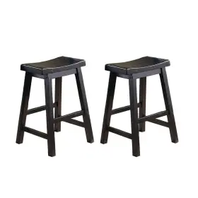 5302bk-24 Lazzara Nisky 23 Inch Black Finish Solid Wood Dining Stool With Seat Set Of 2