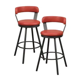 5566-29rd3a Lazzara Avignon 30 Inch Dark Gray Metal Swivel Pub Height Chair With Red Faux Of