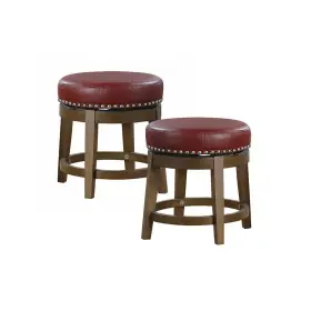 5681red-18 Lazzara Paran 19 Inch Brown Wood Round Swivel Stool With Red Faux Leather Seat Of