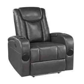 8522gry-1pw Lazzara Dawn Gray Faux Leather Power Recliner With Wireless Charger Cooling Led