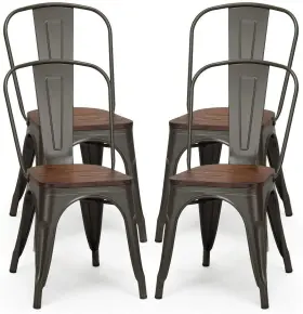 Lu-gq77124 Ldaily Luarane 18 Inch Dining Chair Set Of 4 Vintage Industrial Stackable Counter M