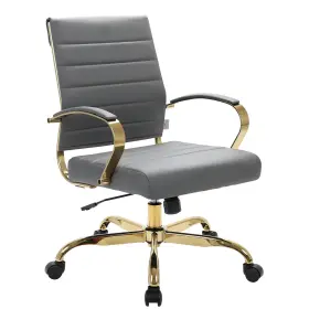 W9y-lma-bog19grl Leisure Mod Leisuremod Benmar Mid Back Adjustable Swivel Leather Chair With Gold Frame