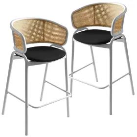 Leisuremod 8770895872216 Ervilla Wicker Leather Bar Stool With White Stainless Steel Frame Set Of 2