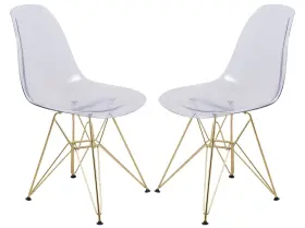Crg19-2 Leisuremod Cresco Modern Dining Chair Molded Side With Gold Base Set Of 2