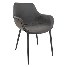 Eob-ec26 Leisuremod Markley Dining Arm Chair Leather Seat Metal Legs Ergonomic Design