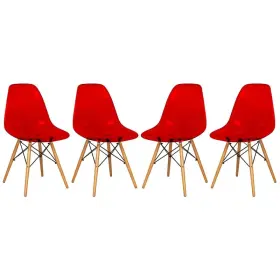 Ep19tr4 Leisuremod Dover Dining Side Chair With Wood Eiffel Base In Red Set Of 4