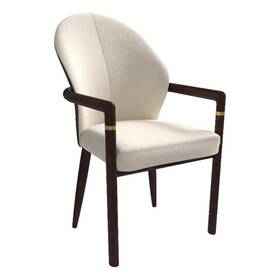 Leisuremod Oc24brcr Leather Dining Arm Chair In Rubberwood With Gold Accents Brown/cream