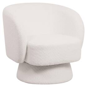 Leisuremod Ra31s-w Accent Chair In Fabric Armchair With Removable Base And Swivel White Boucle