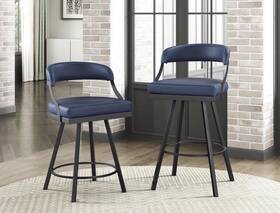 Lexicon 5565-24bu Oxton Metal And Faux Leather Set Of 2 Swivel Counter Height Chair In Blue