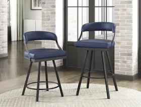 5565-24bu Lexicon Oxton Metal And Faux Leather Set Of 2 Swivel Counter Height Chair In Blue
