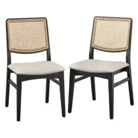 90542280 Lifestorey Dining Chair Cane Back Set Of 2 Mid-century Modern Wood Black