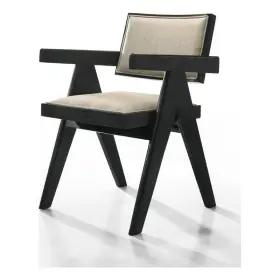 30023-c Lilola Home Jasper 21 Inch Set Of 2 Ebony Black Wood Dining Arm Chairs Beige Upholstered Seat