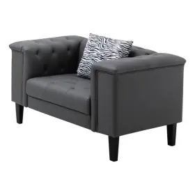 89225-c Lilola Home Sarah Gray Vegan Faux Leather Tufted Chair With 1 Accent Pillow