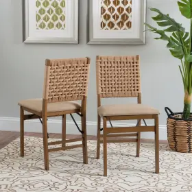 91151252 Linon Set Of 2 Valley Woven Back Padded Seat Midcentury Modern Folding