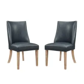 Hd221986 Linon Home Decor Trapp Natural And Navy Blue Faux Leather Dining Side Chair Set Of 2