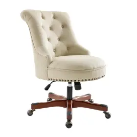 Thd01960 Linon Home Decor Task Chairs 35.75 Inch H Ergonomic Armless Brass Nail Heads In Beige