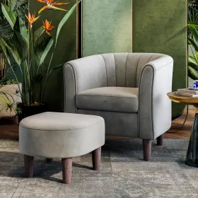 Lh159sf2 Linsy Accent Chair With Ottoman Modern Barrel Comfy Armchair Reading W
