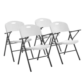 Amz-lm80594amw-4 Living And More Plastic Folding Chair With Armrest Light Weight 350 Pound Cap
