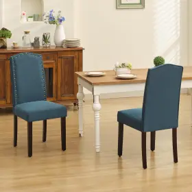W09s-bl Lssbought Set Of 2 Luxurious Fabric Dining Chairs With Copper Nails And Solid Wo