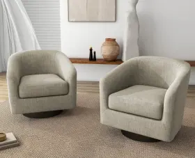 600262 Lumibee 2 Set Linen Lt Brown Chair Swivel Accent Barrel 360 Degree Modern Round Comfy
