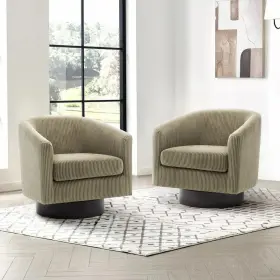 691086 Lumibee 2 Set Lt Brown Corduroy Chair Swivel Accent Barrel 360 Degree Modern Round Comfy