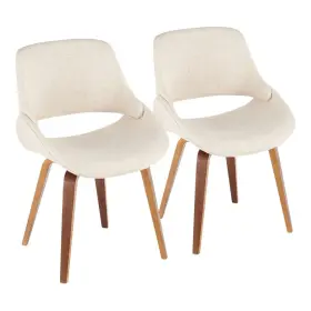 54661882 Lumisource Set Of 2 Fabrico Mid - Century Modern Dining/accent Chair Walnut/cream