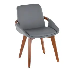 Lumisource 681144483357 Dining Chairs 30.50 Inch H X 21 W Walnut Wood And Grey Faux Leather