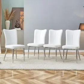 Luspaz 759973211523 Modern Dining Chairs Set Of 4 Pu Leather Seat Cushions White Room Cha