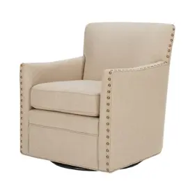 Madison Park 047793235301 Devrim Swivel Chair In Natural Fabric With Nailhead Trim By