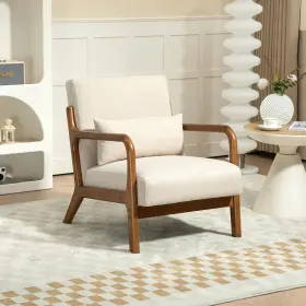 Mainstays 710667614792 Wood Arm Accent Chair Beige