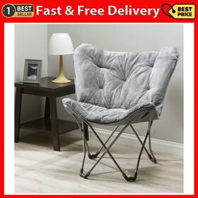 Mainstays 726084911857 Faux Fur Butterfly Chair For Kids And Teens Gray