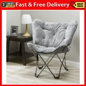 Mainstays 726084911857 Faux Fur Butterfly Chair For Kids And Teens Gray
