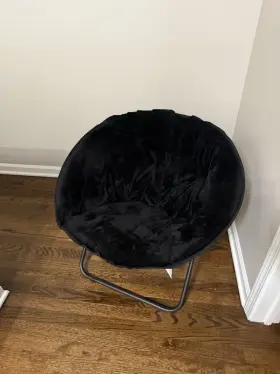 Ac5726 Mainstays Plush Saucer Chair Black Faux Fur Folding Accent Seat