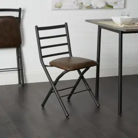 Msf100059571002 Mainstays Indoor Black Folding Slat Chair With Brown Vegan Leather Seat