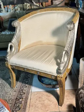 8109-43 Maitland Smith Swan Occasional Chair Hand Carved Mahogany Empire Arm By
