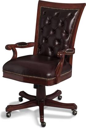 Maitland-smith 89-1403 Luxurious Italian Leather Mahogany Swivel Chair