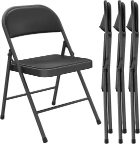 Make Changes 744110807547 Folding Chair 4 Pack Comfy Pu Leather Padded Chairs For Outside And Ind