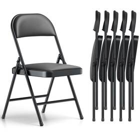 Make Changes Jpzhy-6p-bk-ava Folding Chairs 6 Pack Pu Leather Padded For Outside And Indoo