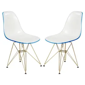 M-4960-1958719 Maklaine Gold Eiffel Base Dining Side Chair In White Blue Set Of 2